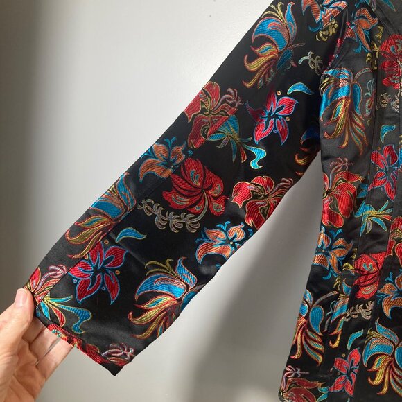 Womens Chicos Asian Silk Blend Kula Intrigue Jacket Black Multi M Rayon Silk - Picture 6 of 10